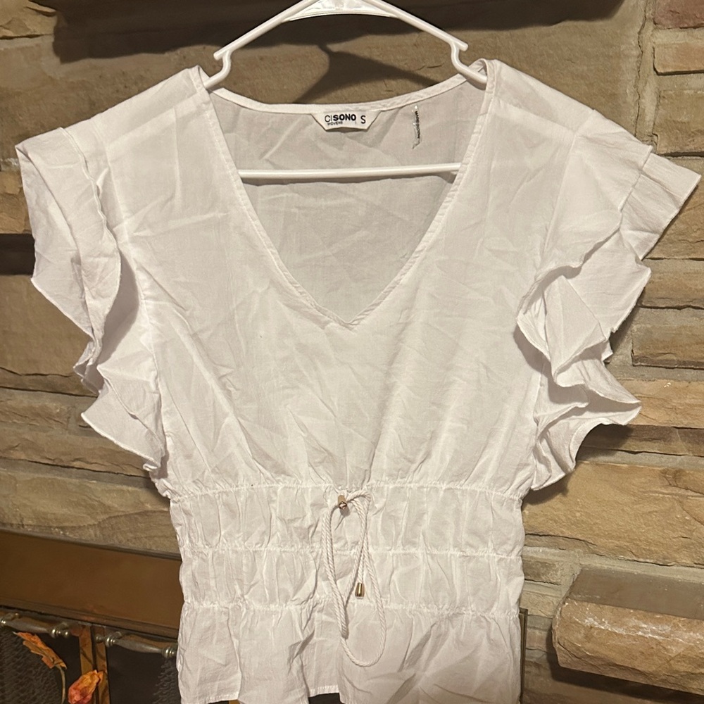 Ci Sono White Ruffle Sleeve Blouse